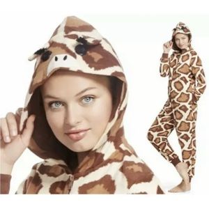 Nick & Nora Women's Adult Size XL Giraffe One Piece Animal Pajama's W/ Hoodie